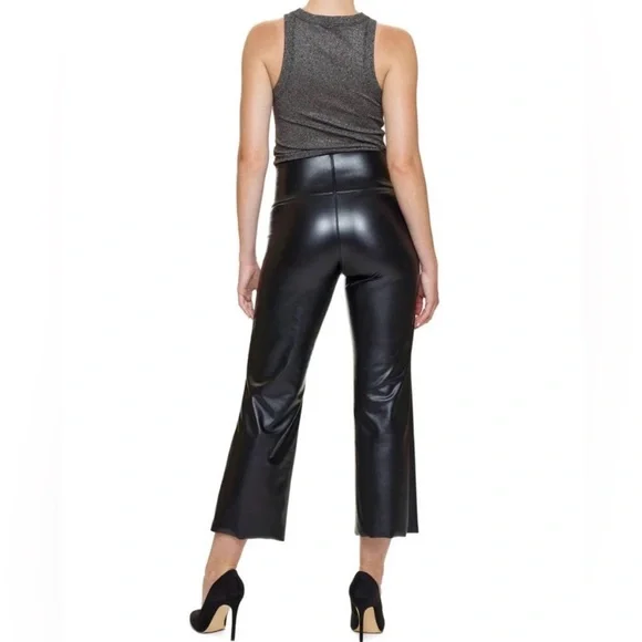 Hue Flatting Fit Tummy Control Faux Leather Shiny Cropped Flares NWT in Black - Picture 8 of 10